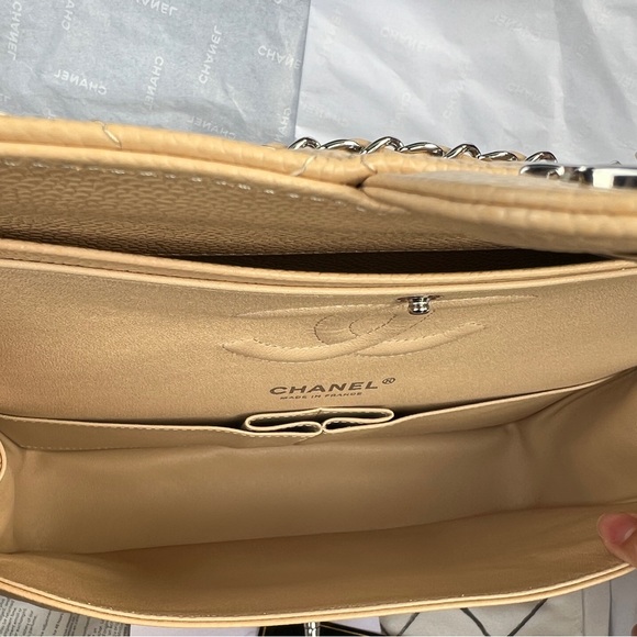 Chanel Medium Classic Flap Beige Caviar Silver Hardware - Picture 8 of 13